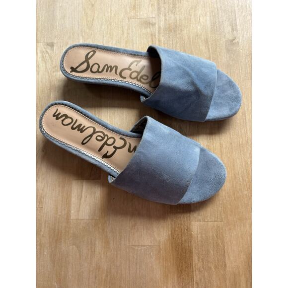 Sam Edelman Shoes - Sam Edelman Womens Liliana Casual Blue Suede Demi Wedge Slide Sandals Size 10